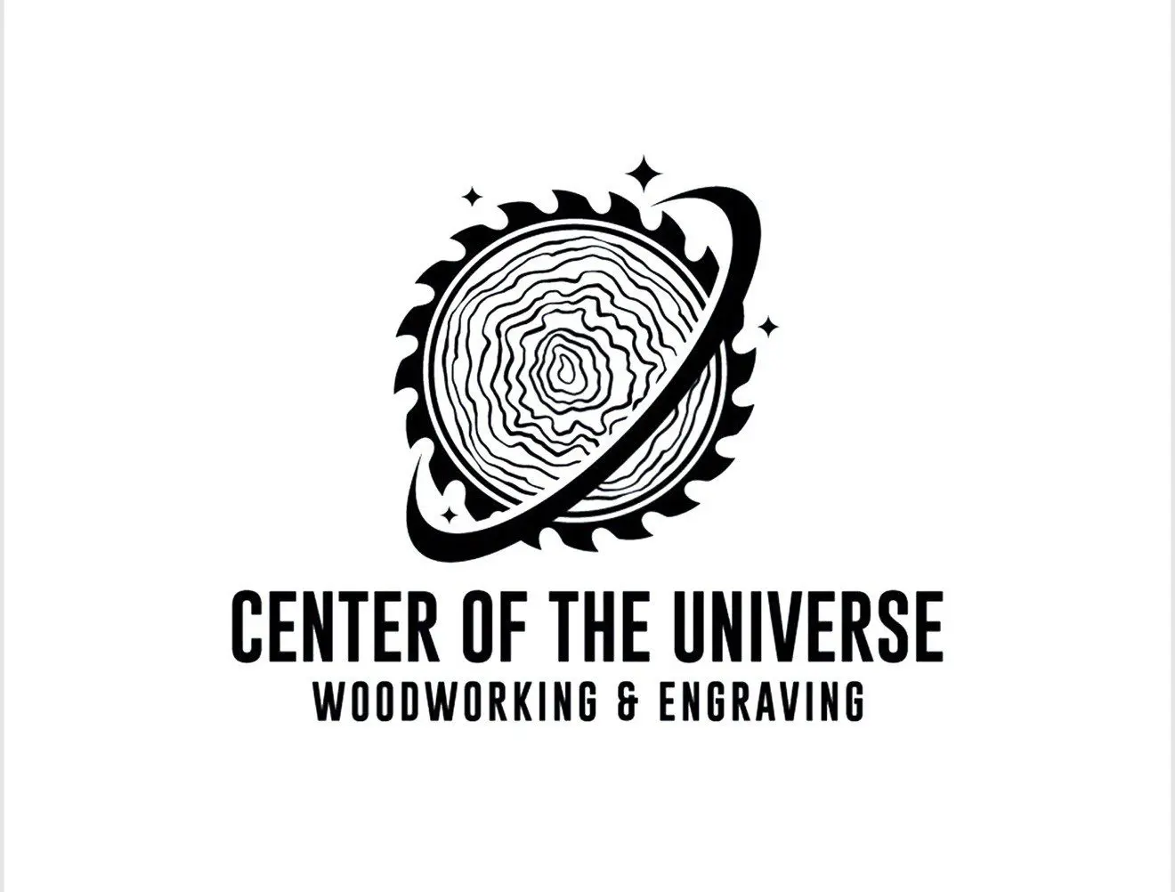 Logo of Center of the Universe, specializing in woodwork and engraving.