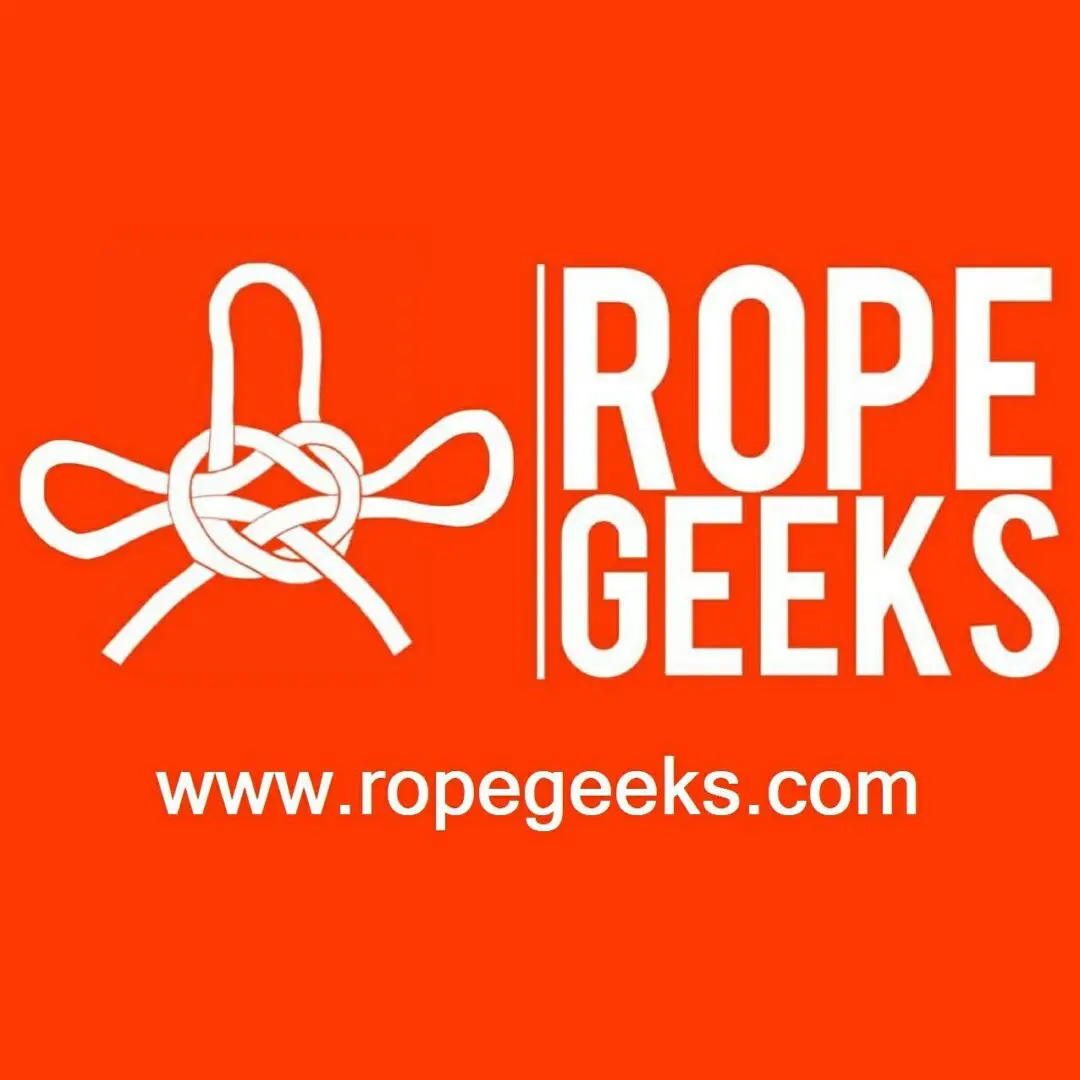 Logo of Rope Geeks featuring a stylized knot design on orange background.