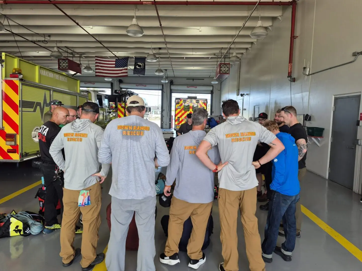 Rescue team briefing inside fire station
