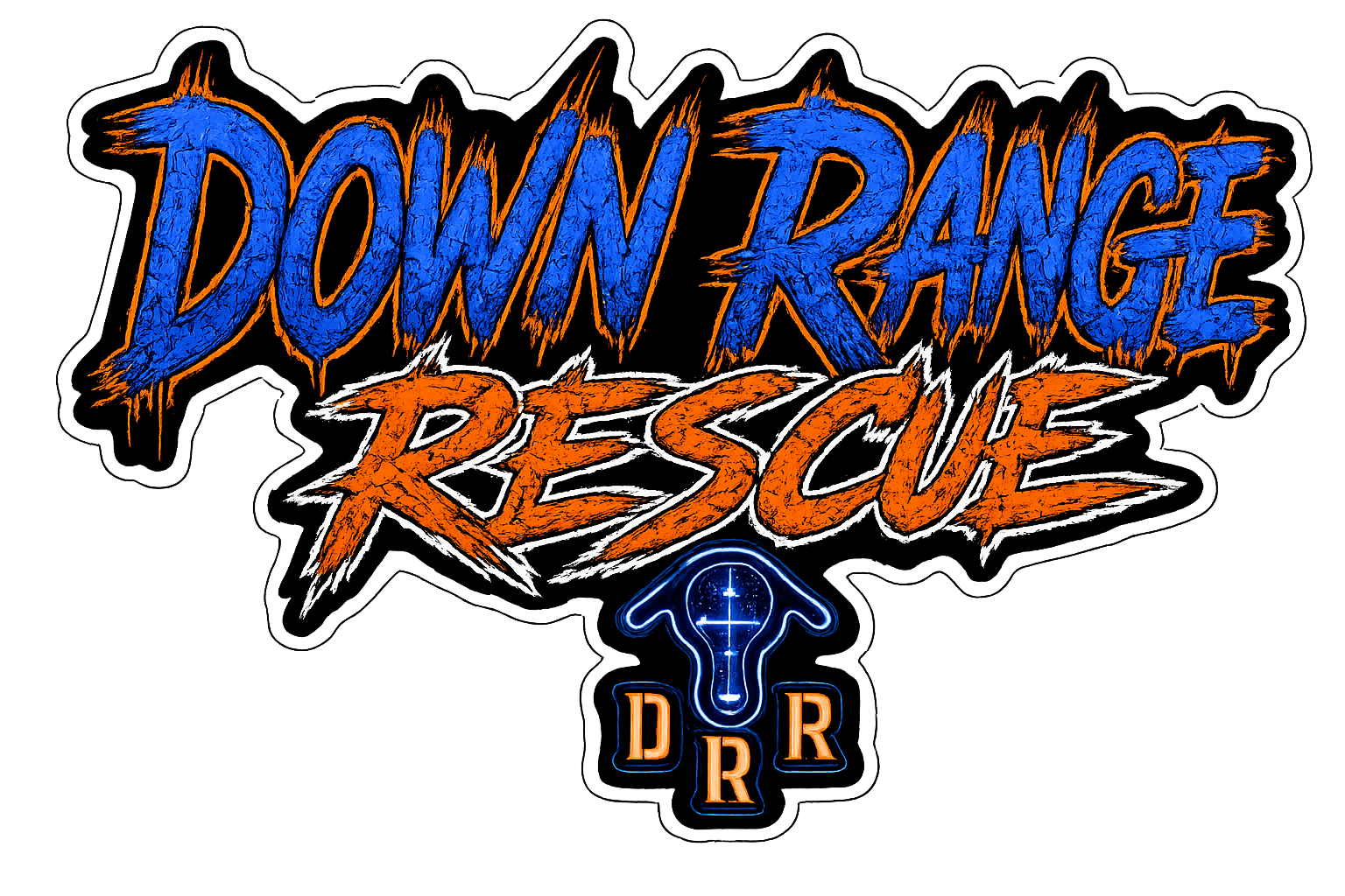 Blue and orange 'Down Range Rescue' graphic logo