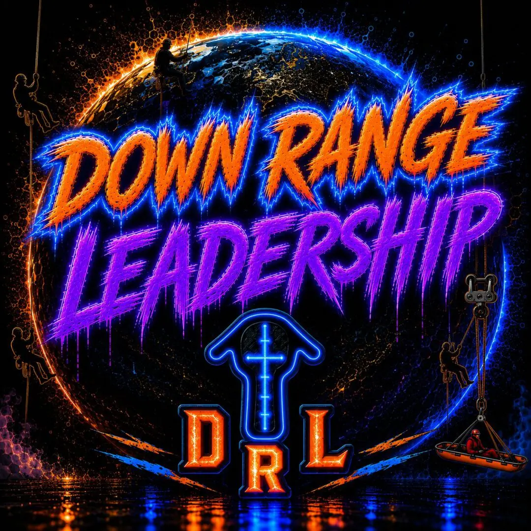 Neon 'Down Range Leadership' with rescue basket